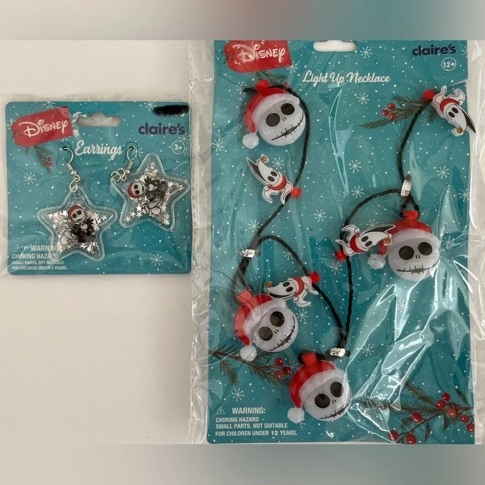 NWT Disney the nightmare before Christmas light up necklace earrings set
